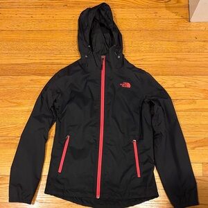 The North Face Black Rain Jacket with Coral Red Zipper, Women’s size small